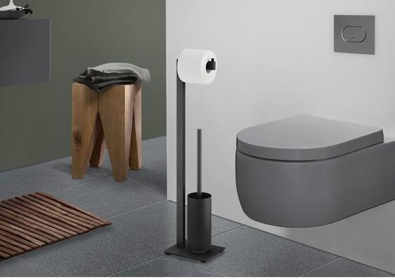 Black Toilet Roller Holder with Brush Zack LINEA